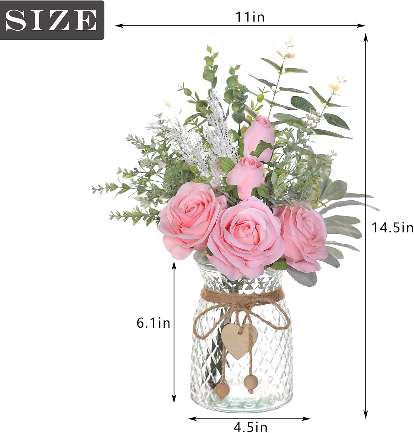 Faux Flowers with Vase,Artificial Silk Roses in Vase, Fake Plant Eucalyptus Flower Arrangement for Home Office Farmhouse Bathroom Dining Table Centerpiece Decorations Coffee Table Decor (Pink)