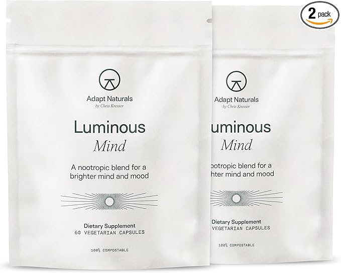 Adapt Naturals Luminous Mind Nootropic Brain Supplement with Ginkgo Biloba, Bacopa and Lions Mane | Memory, Focus, Mental Clarity and Elevated Mood Support | No Caffeine, Crash Free - 60 Days Supply