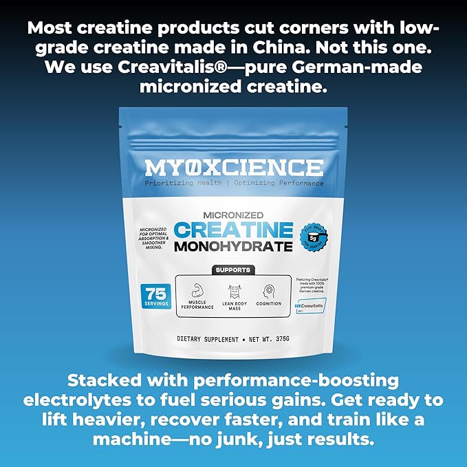 MYOXCIENCE Micronized Creatine | with 100% Creavitalis—The World’s Purest Micronized Form of Creatine Monohydrate | Supports Muscle Performance, Lean Body Mass, & Cognition | 75 Servings