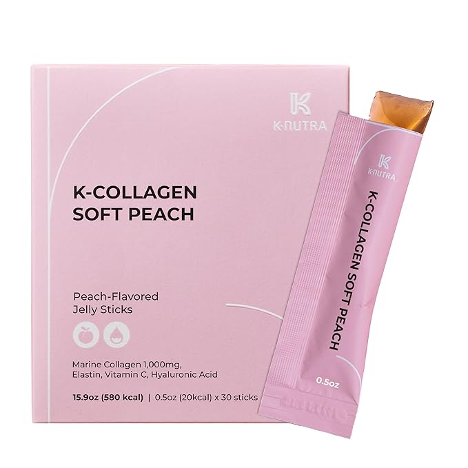 K-Nutra K-Collagen Soft Peach (15.9oz, 30 Sticks) - Holiday Gifts - Skin, Hair, Nail Health, Tasty Jelly, Fast Absorption. Low-Molecular Marine Collagen, Vitamin C