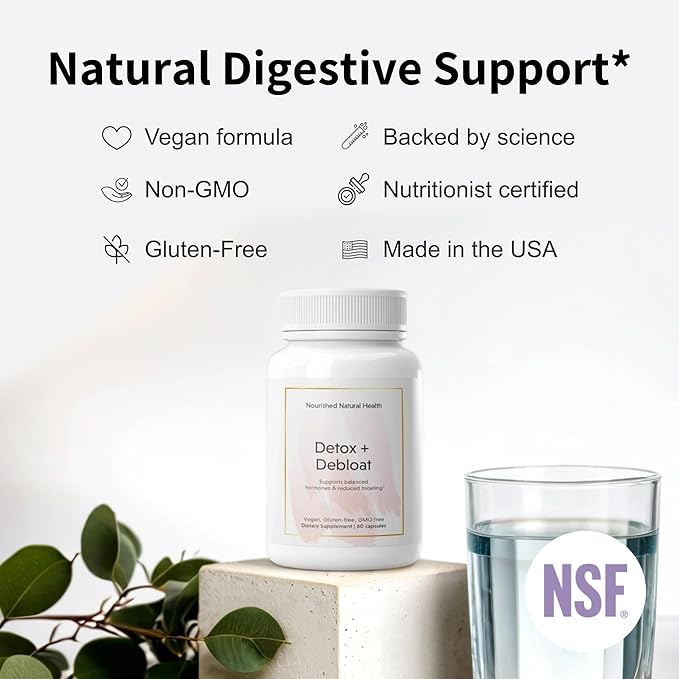 Nourished Natural Health Detox + Debloat - Milk Thistle & Dandelion Root Vegan Supplement for Women - Bloating Relief & Digestion Support - 60 Capsules