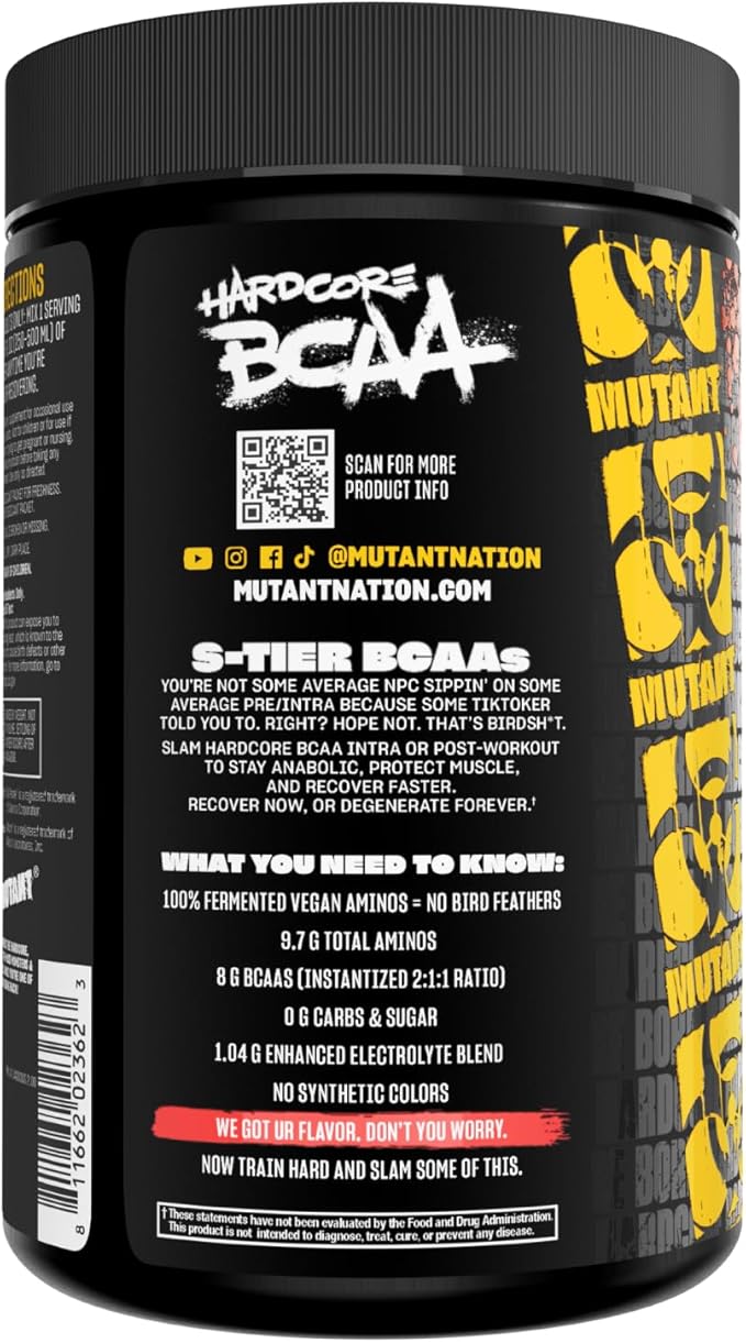 Mutant Hardcore BCAA - Pre, Intra or Post Workout – BCAA Next Level branched-Chain Amino Acids Supplement – Hydration + Recovery - 30 Serving - Watermelon