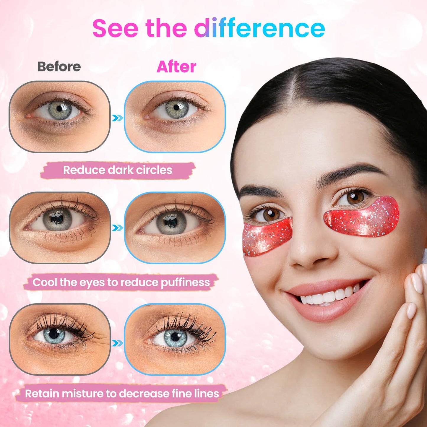 Eye Masks (8 Pairs) - Travel Essentials - Under Eye Patches for Dark Circles, Puffiness, Fine Lines with Collagen, Revitalises and Refreshes Your Skin, Bridesmaid Gifts for Her