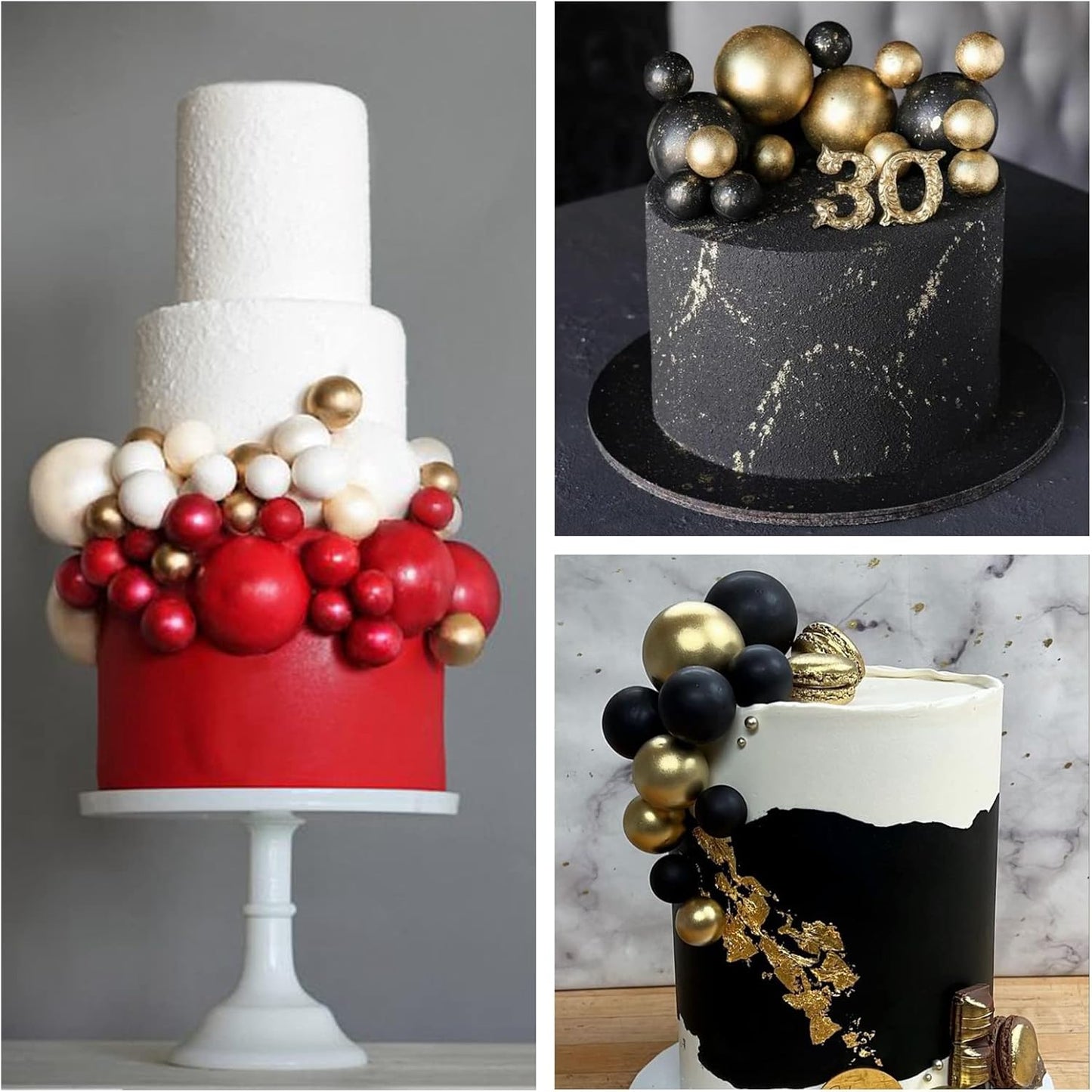 ASTARON 32 Pcs Ball Cake Topper Decorations Mini Balloons Cake Topper Sticks Foam Balls Cake Picks for Graduation Wedding Party Birthday Cake Decorating (Red Black)
