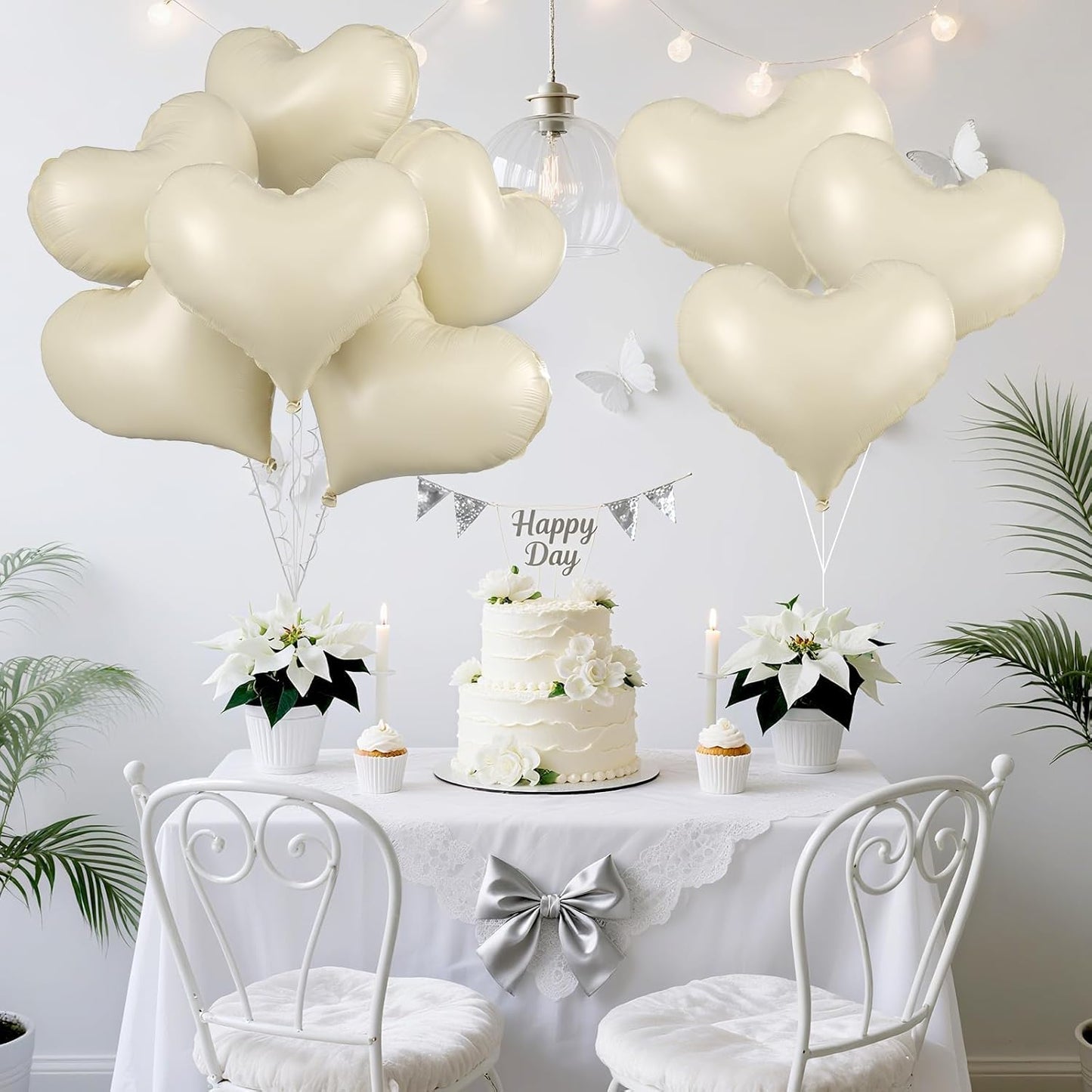 Cream White Heart Balloons,24Inch Large White Heart Foil Balloons for Valentine's Day Birthday Wedding Baby Shower Anniversary Party Decorations