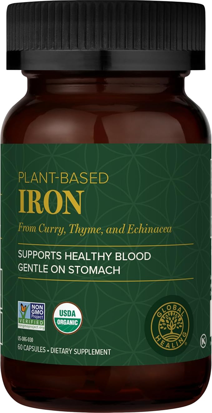 Global Healing Iron Supplement for Women and Men - Blood Builder Liquid Iron Vitamin with Curry Plant Extract - Natural Energy to Combat Fatigue, Brain Health & Oxygen Level Support (2 Oz)