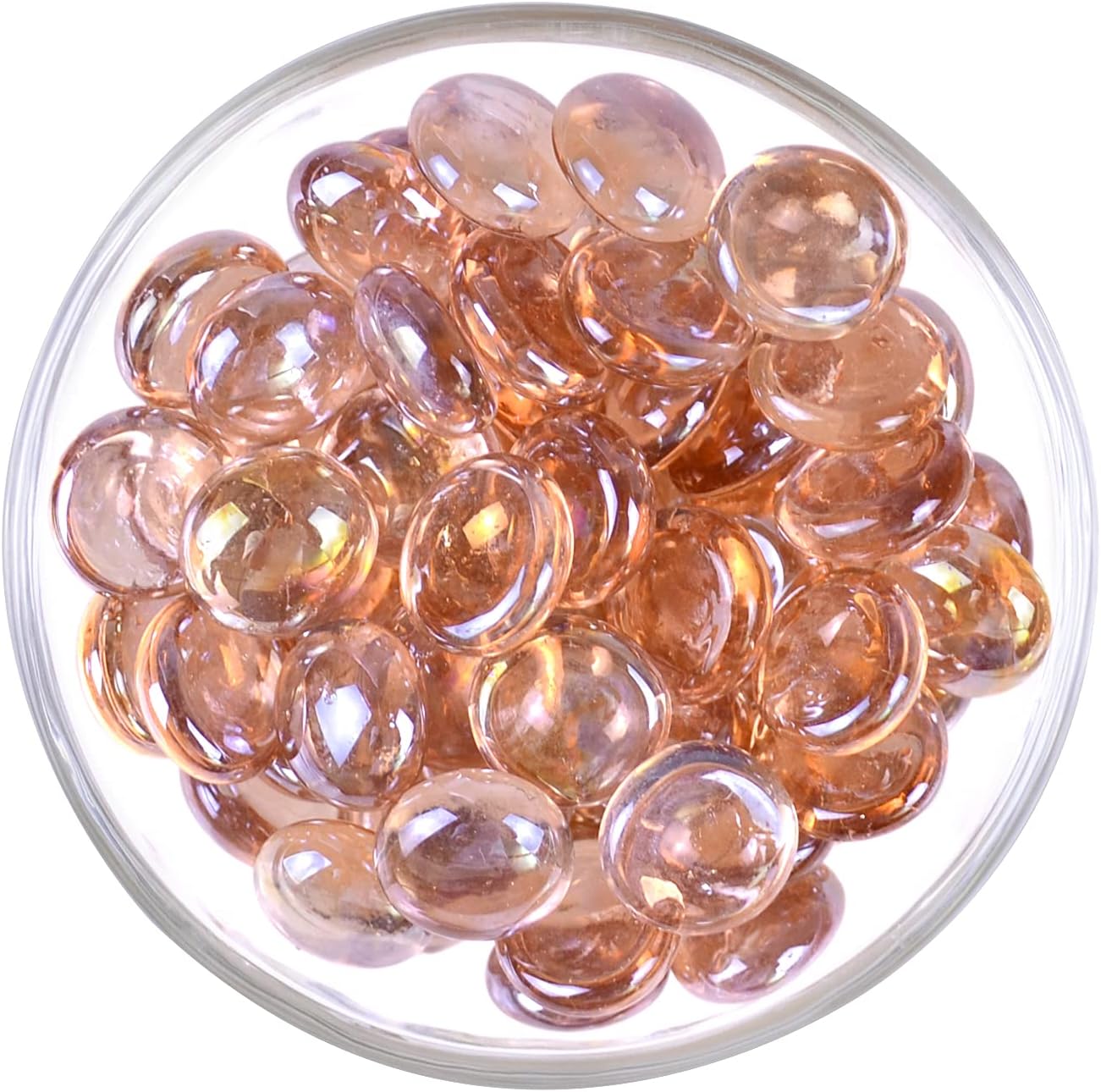 KINGOU Flat Glass Gems/Marbles/Stones/Beads for Vase Filler, Table Scatter, Games - 1 Lbs (17-19mm, Approx. 3/4") (Pink, Standard)