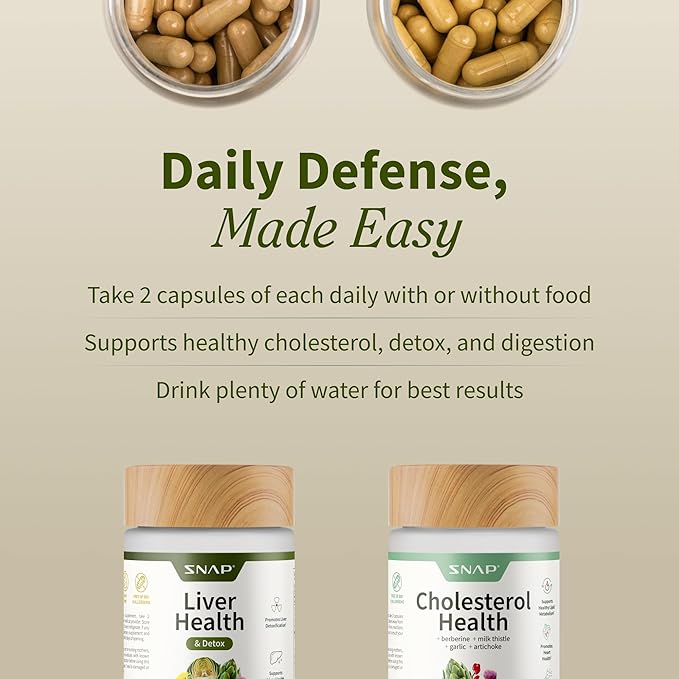 Snap Supplements Liver & Cholesterol Health Support – Natural Cleanse, Detox & Repair with Milk Thistle, Berberine, Garlic & Artichoke – Promotes Heart, Liver & Metabolism – 60 Capsules Each (2-Pack)