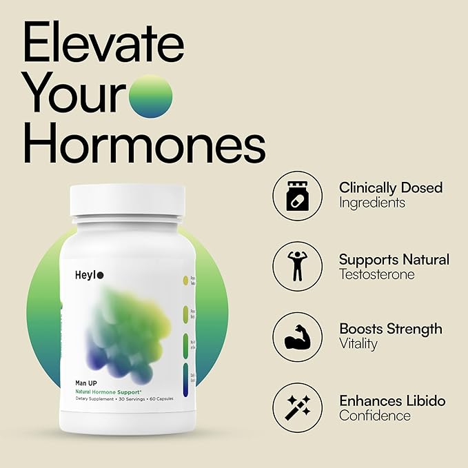 Heylo Man UP Men’s Vitality Supplement with Ashwagandha, Shilajit, Zinc, Tongkat Ali, DIM, Quercetin & BioPerine – Supports Energy, Hormone Balance & Stress – 60 Capsules