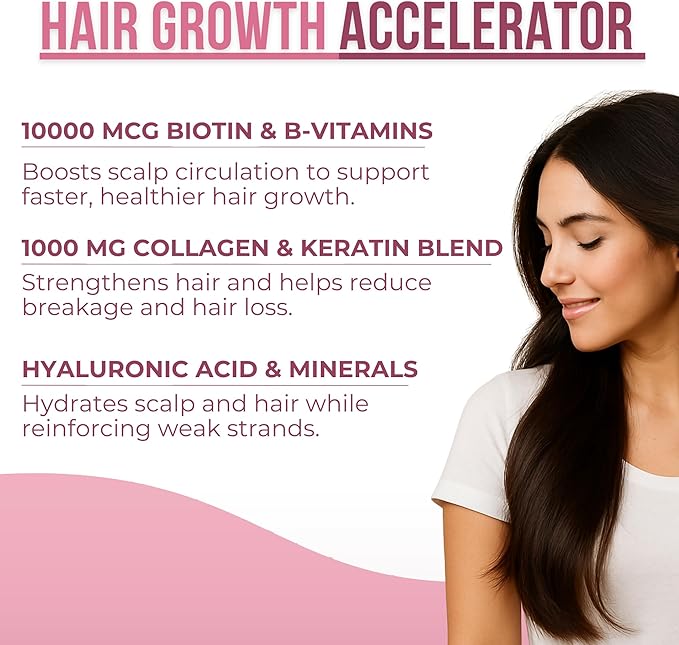 Vitamo Hair Growth Vitamins for Women | Hyaluronic Acid & 50,000 mcg B-Complex (B1, B2, B3, B6, B7) | Biotin and Collagen | Keratin – Advanced Supplement for Hair, Skin & Nails | 90 Capsules