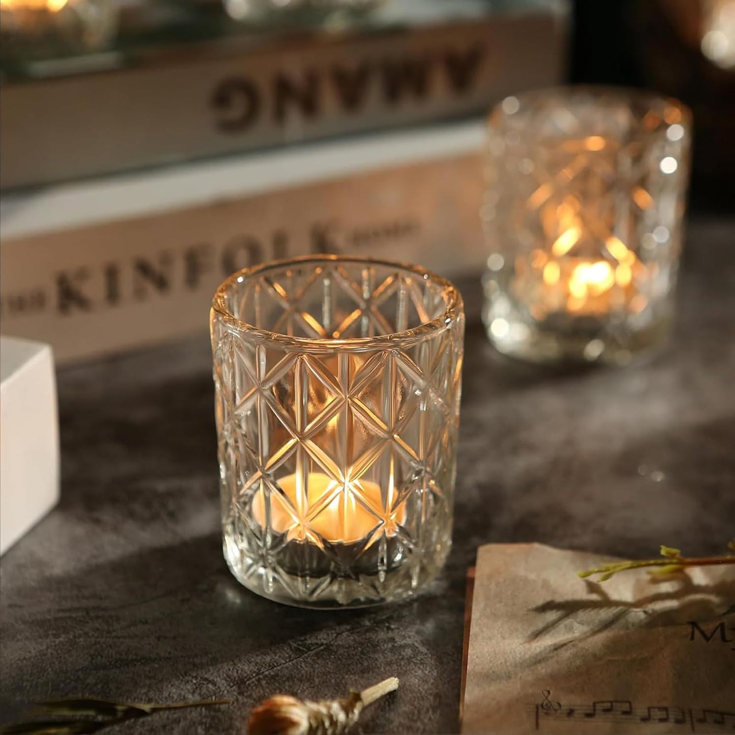 72pcs Clear Votive Candle Holders, Vintage Glass Candle Holder for Tealight/Votive Candle, Tealight Candle Holder for Table Centerpieces Home Bridal Birthday Christmas Wedding