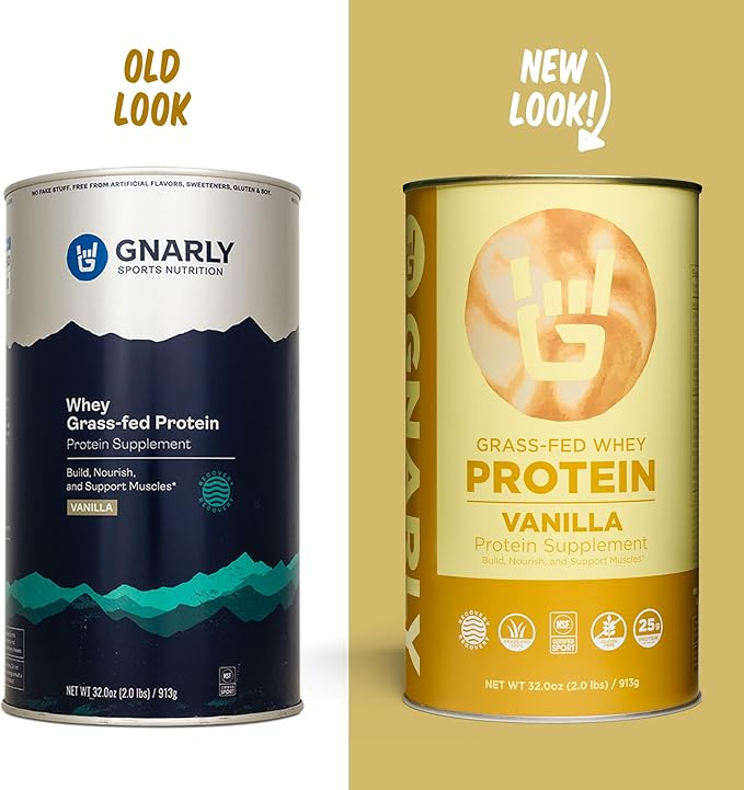 Gnarly Nutrition Vanilla Protein Powder – NSF Sport Certified – 25g Protein, Muscle Repair – Grass Fed Whey Powder, Smooth Taste – Vanilla, 32 oz