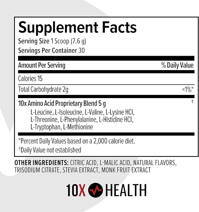 10X Health Amino Blend Pre Workout Powder for Men - Tropical Orange Flavor - EAA & BCAA Powder Amino Acids Supplement for Energy, Muscle Strength & Performance – Pre and Post Workout - 30 Servings