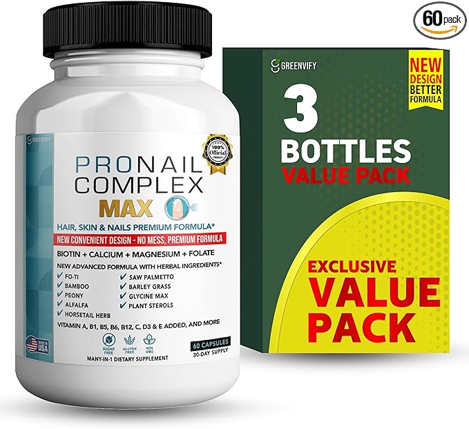ProNail Complex Max Hair, Skin & Nails Premium Supplement with Biotin & Herbal Blend, 60 Capsules, 30 Day Supply (3)