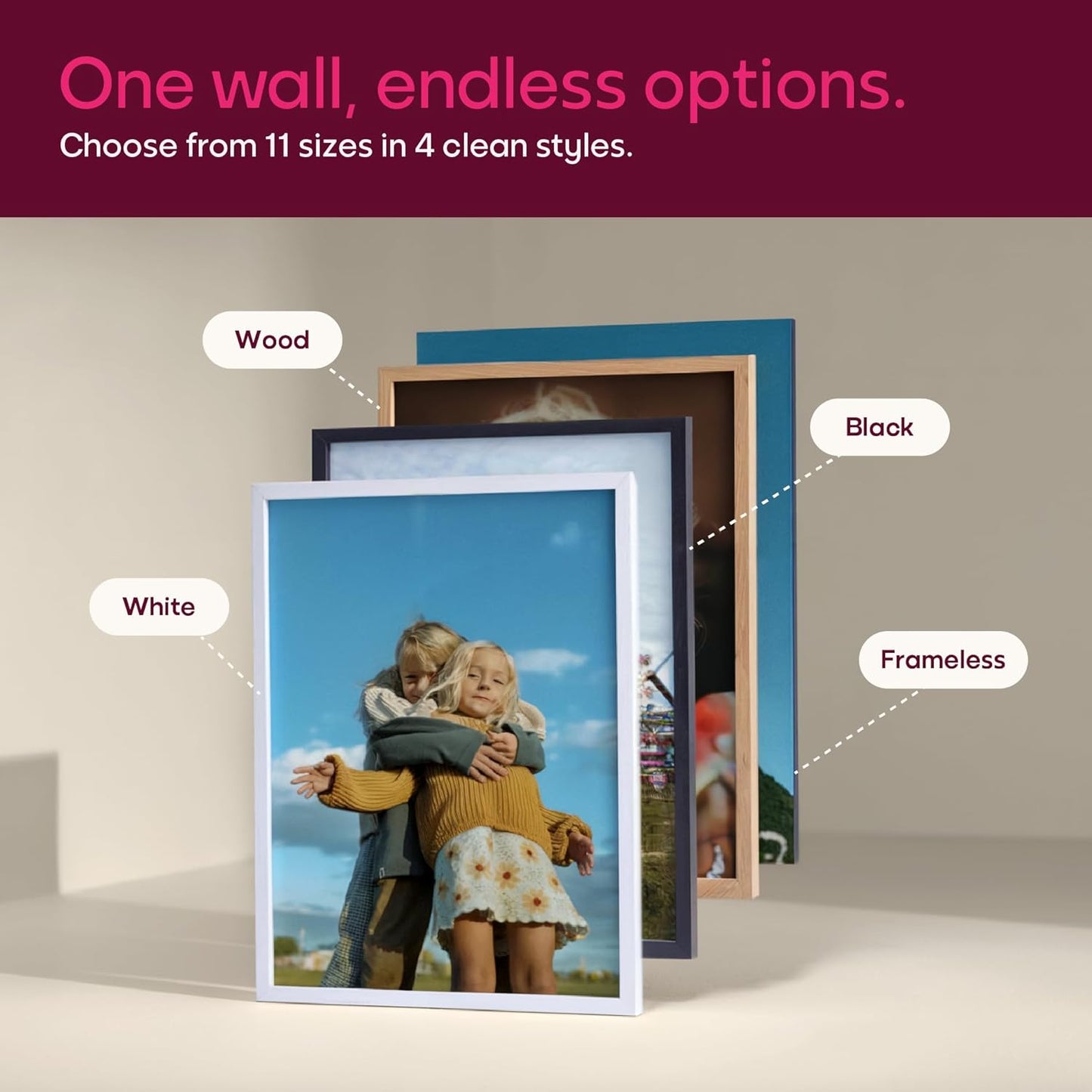 Mixtiles Official - Custom Photo Tiles - Personalized Printed Photos - Magnetic Wall Frames - Adhesive Sticker, No Nails - Various Sizes and Frames - offbeat-set-5-Tile - Oak Frame