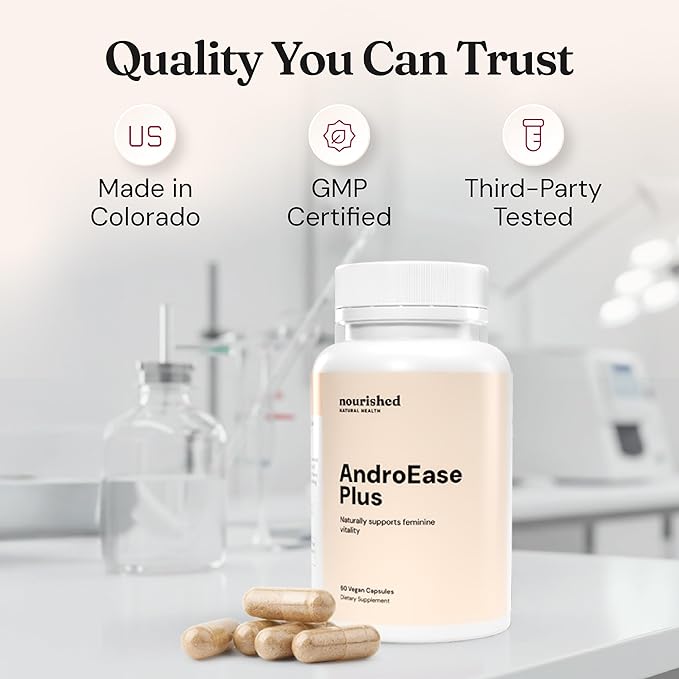 Nourished AndroEase Plus - Vegan Hormone Balance for Women - Zinc, Reishi, Green Tea and Saw Palmetto for Women - for Energy, Vitality, Facial Hair and Daily Wellness - 60 Capsules, Made in USA