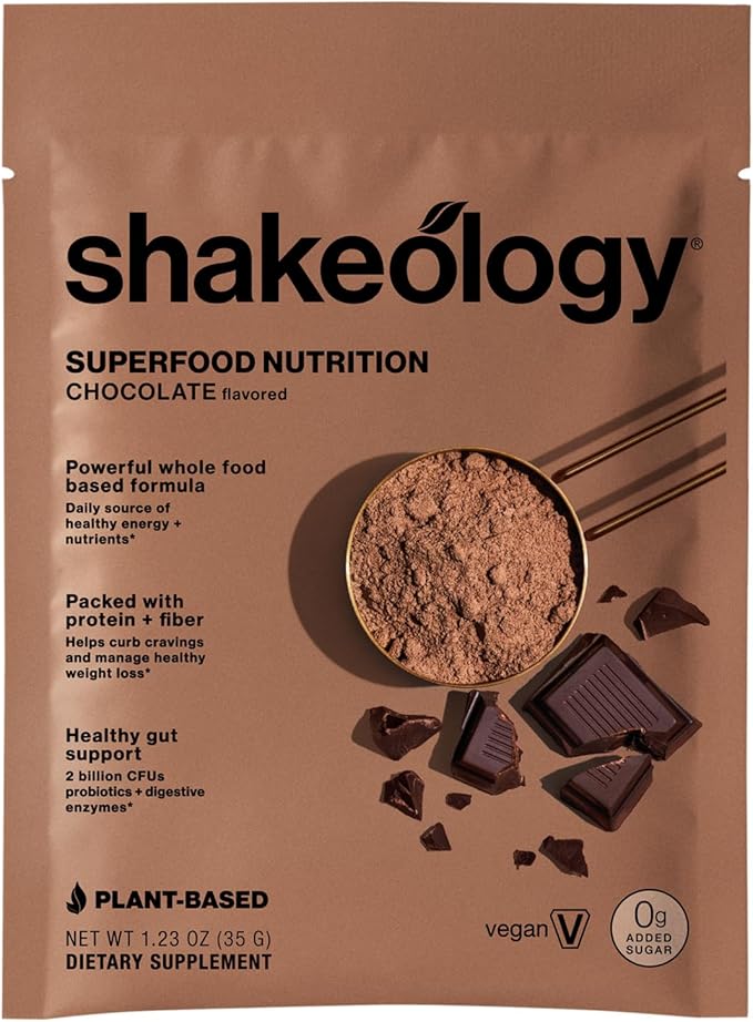 Shakeology 0g Added Sugar Plant-Based Vegan Protein Powder – Gluten-Free Superfood Shake with Vitamins & Minerals – Helps Support Healthy Weight Loss & Gut Health, Chocolate, 14 Individual Packets