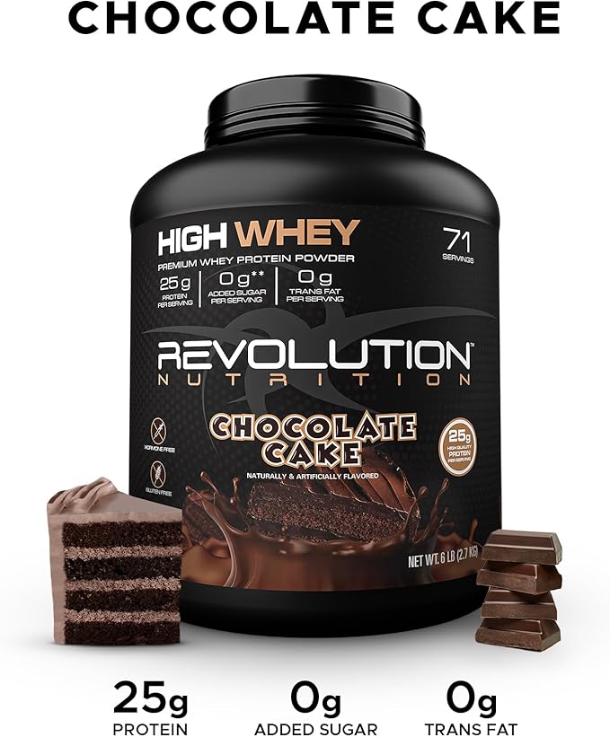 High Whey, Protein Powder 6LB, Whey Isolate, Gluten Free, Lean Muscle Mass for Men & Women, 25g of Protein Per Scoop, 2.7kg, 73 Servings (Chocolate Cake, 6 Pound)
