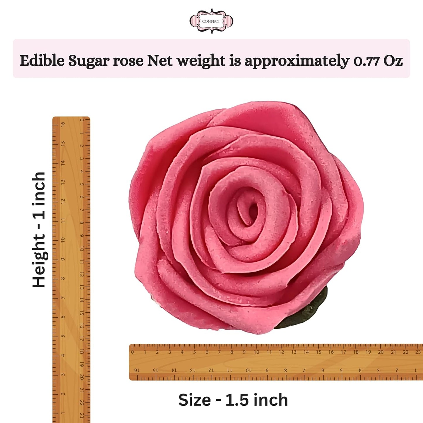 Confect Edible Pink Flamingo Rose Toppers – Edible Roses for Cake Decorating – Vibrant Floral Toppers for Desserts-Vegan, Gluten-Free, Nut-Free, Soy-Free, Dairy-Free, Palm Oil-Free - Pack of 12
