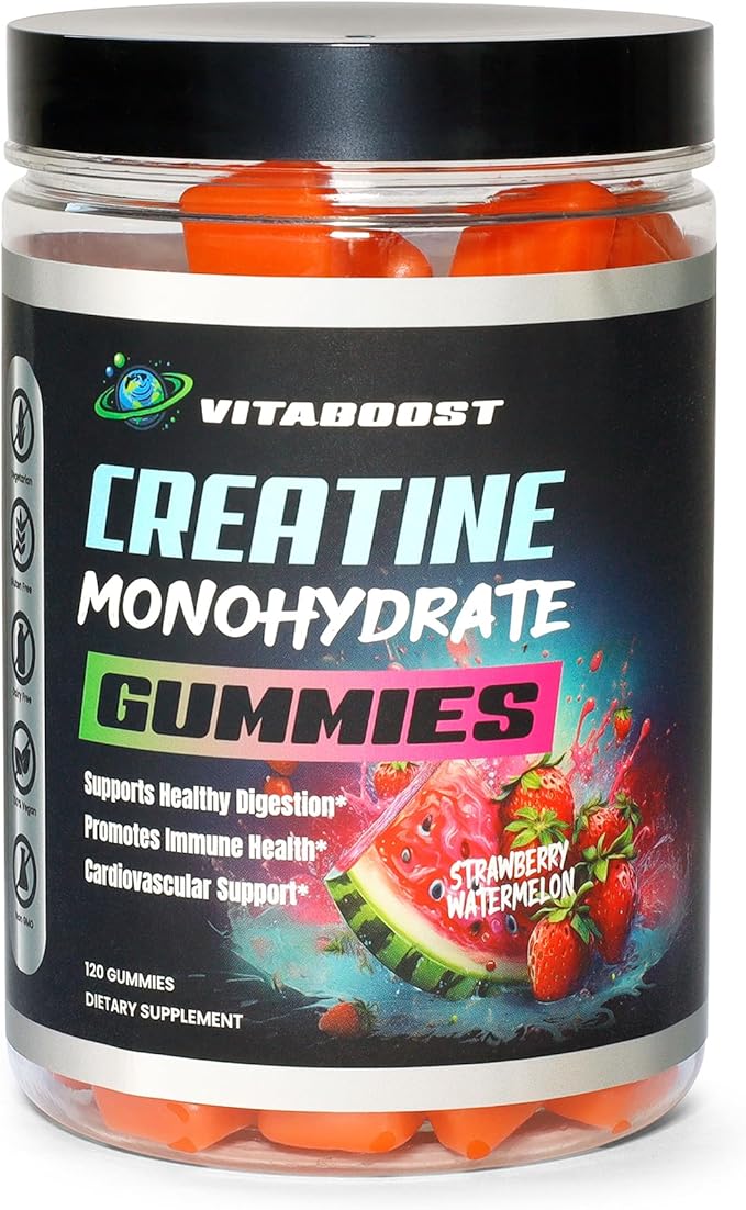 Creatine Gummies 5g- Natural Creatine Monohydrate for Men & Women- Delicious Strawberry Watermelon Flavor- Boost Strength, Energy & Muscle Growth- Vegan Pre Workout Gummies- Made in USA