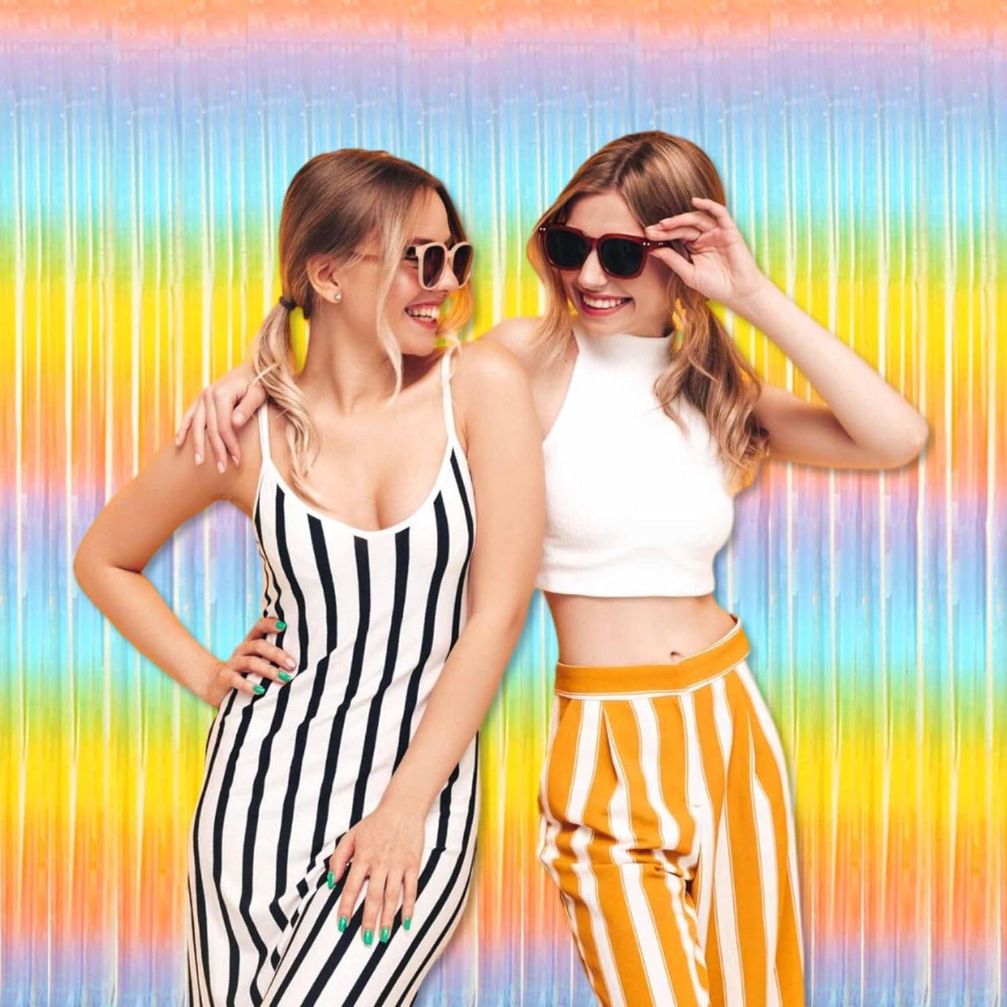 3 Pack Light Rainbow Foil Fringe Curtains Backdrop, 3.28 x 9.8 Ft Metallic Streamers Tinsel Curtains Background for Photo Booth, Birthday, Halloween, Christmas, New Year Party Decorations