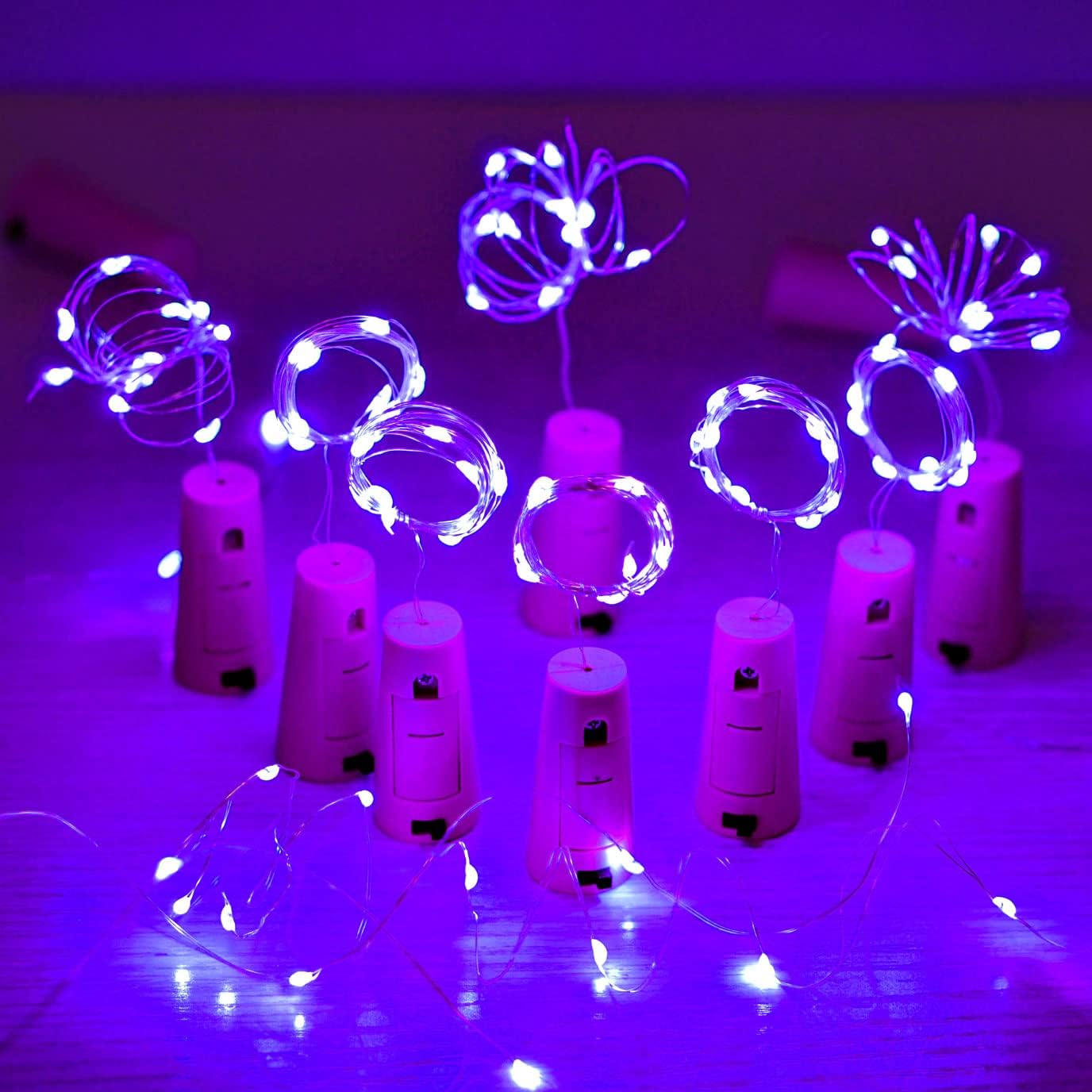Wine Bottle Lights with Cork 15Pack 10 LED 40 Inches Battery Operated Silver Wire Liquor Fairy Mini String Lights for Party Christmas Halloween Wedding Decoration (Purple)