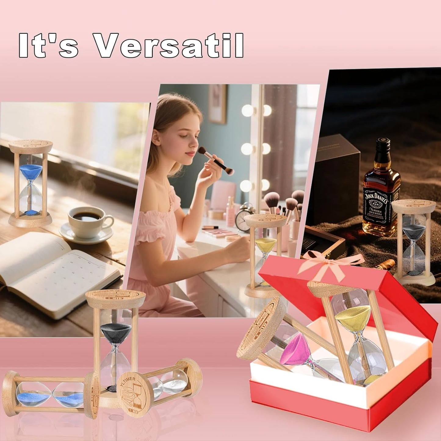 1 Minute Wooden Sand Timers, Bamboo Mini Black Sand Hourglass for Productivity, Meditation & Decor, 1min Small Reloj De Arenai for Kitchen, Office, Yoga, Game, Classroom