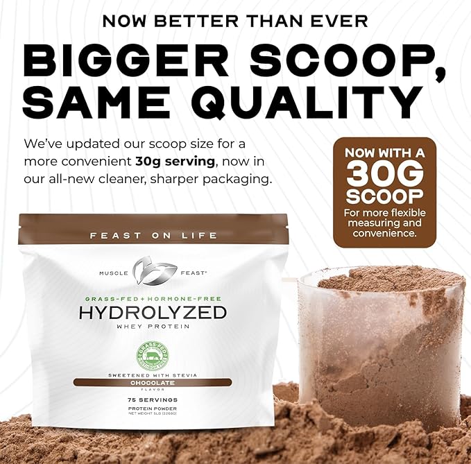 Muscle Feast Hydrolyzed Whey Protein Powder, Grass Fed and All Natural Hormone-Free, Hydro Whey Powder for Men and Women, Gluten Free, Non-GMO, Delicious Hydrolyzed Protein Powder, Vanilla, 5lb