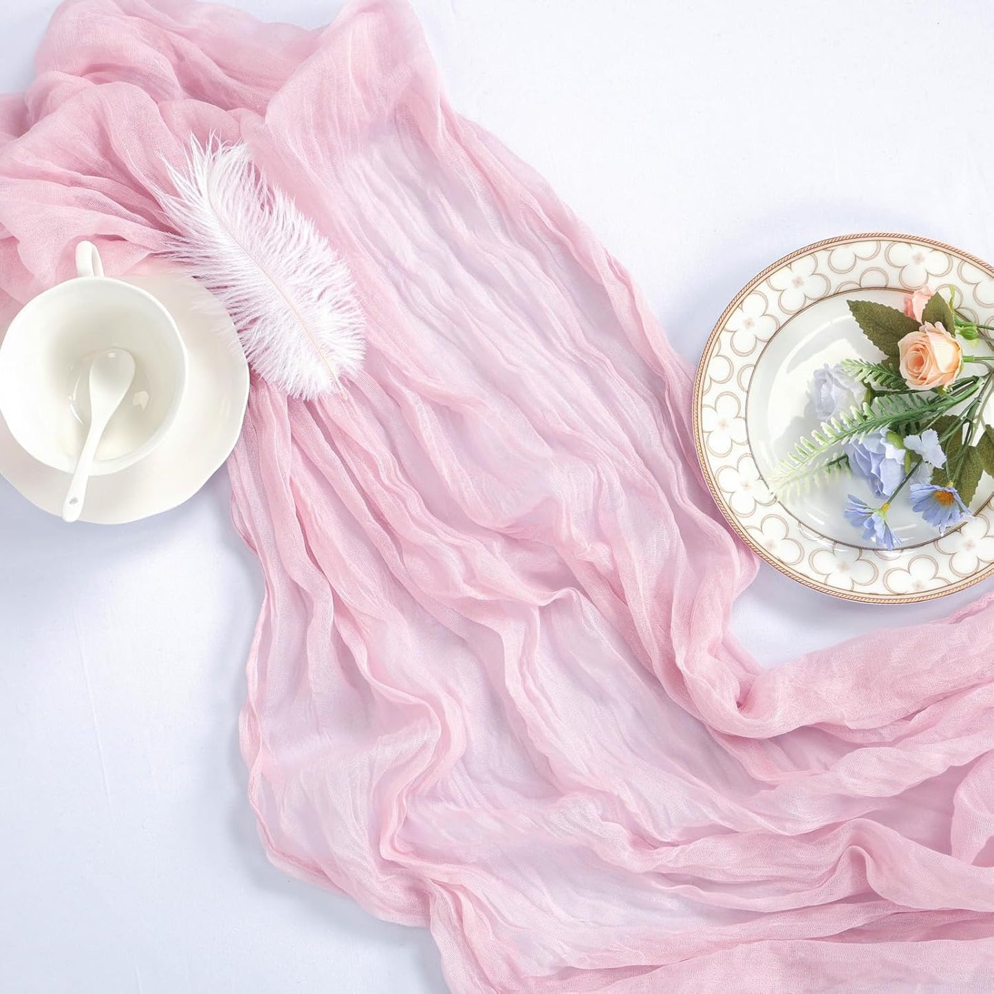 12 Pack Pink Cheesecloth Table Runner 10ft Boho Gauze Fabric Cheese Cloth Table Runner 35 x 120 Inch Rustic Sheer Runner for Romantic Wedding Decor Baby Shower Party Table Centerpiece Decoration