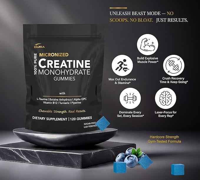 Creatine Monohydrate Gummies for Men & Women - Sugar Free & Vegan Advanced Formula W/L-Taurine + Vitamin B12 - for Muscle Strength, Muscles Builder, Recovery, Energy Boost, Pre-Workout Supplement