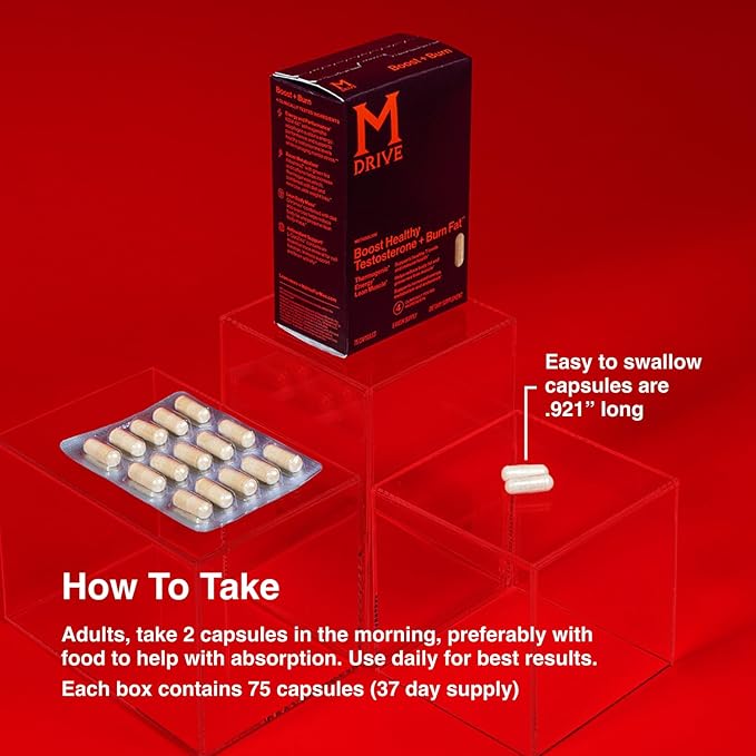Mdrive Boost and Burn Testosterone Support Supplement and Fat Burner with Zinc, KSM-66 Ashwagandha, Advantra Z, 75 Capsules