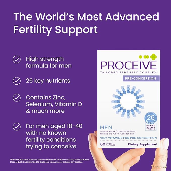 Proceive Tailored Fertility Supplement for Him, Men - Male Pre-Conception Vitamins & Minerals for Pre Pregnancy Support - Selenium, Zinc, Vitamin D - 60 Capsules (1 Month Supply)