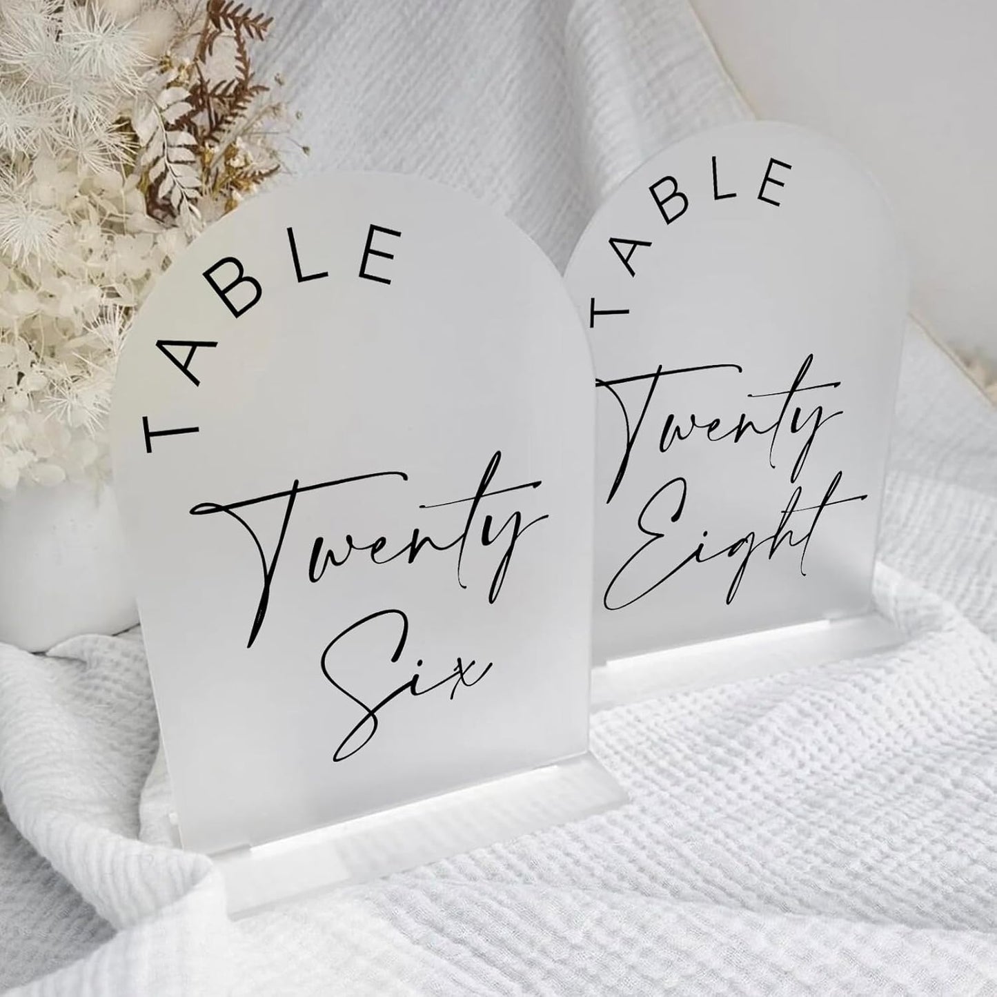JINMURY Frosted Arch Wedding Table Numbers 1-15 with Stands, 5x7 Inch Frosted Arch Acrylic Sign with Black Letters, Arched Acrylic Table Numbers for Wedding Reception