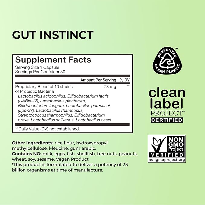 HUM Gut Instinct (30-Day Supply) - Daily Probiotics for Digestive Health for Women and Men - Lactobacillus + Bifidobacterium Strains for Bloating, Immune Support + Healthy Gut Diversity