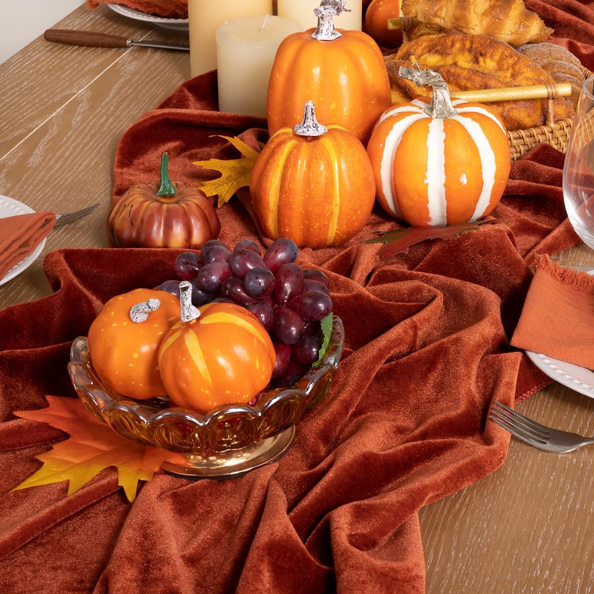Terracotta Velvet Table Runner Fall Thanksgiving Burnt Orange Table Runner 20 x 120 Inch Luxurious Elegant Velvet Fabric Rust Red Decorations for Christmas Dinner Wedding Bridal Baby Shower