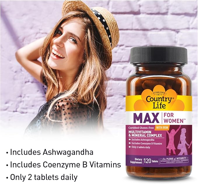 Country Life Max for Women - Multivitamin and Mineral Complex, Iron-free - 120 Tablets