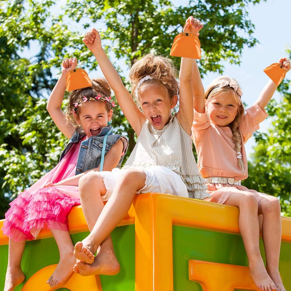 ArtCreativity 3 Inch Orange Metal Cowbell Noisemakers - Pack of 12 - Loud Metal Cowbell Noise Makers with Handles, Great for Football Games, Sporting Events, New Year’s Eve, for Kids and Adults