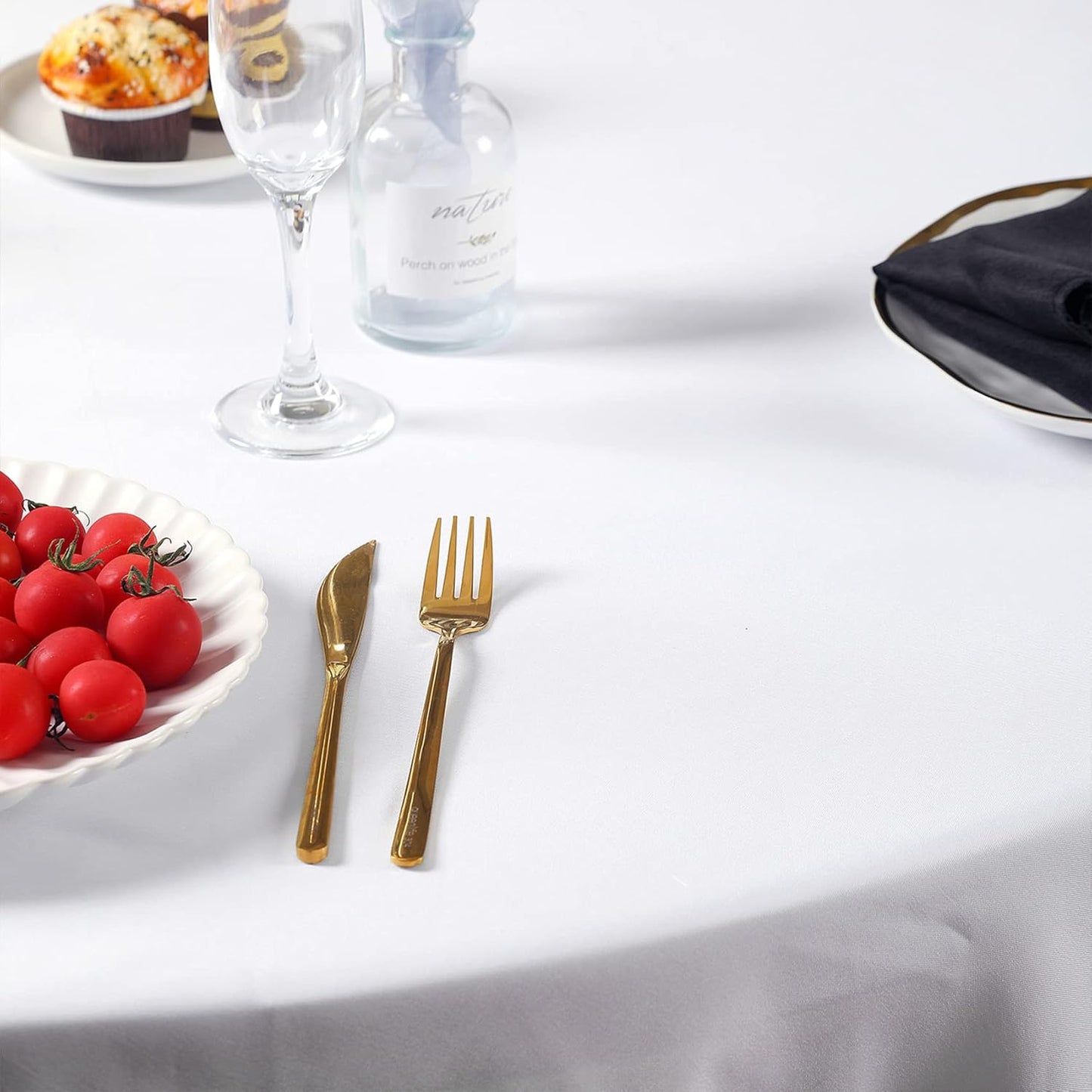 60 inch Round Tablecloth Washable Polyester Table Cloth Decorative Table Cover for Wedding Party Dining Banquet(60 inch,White)