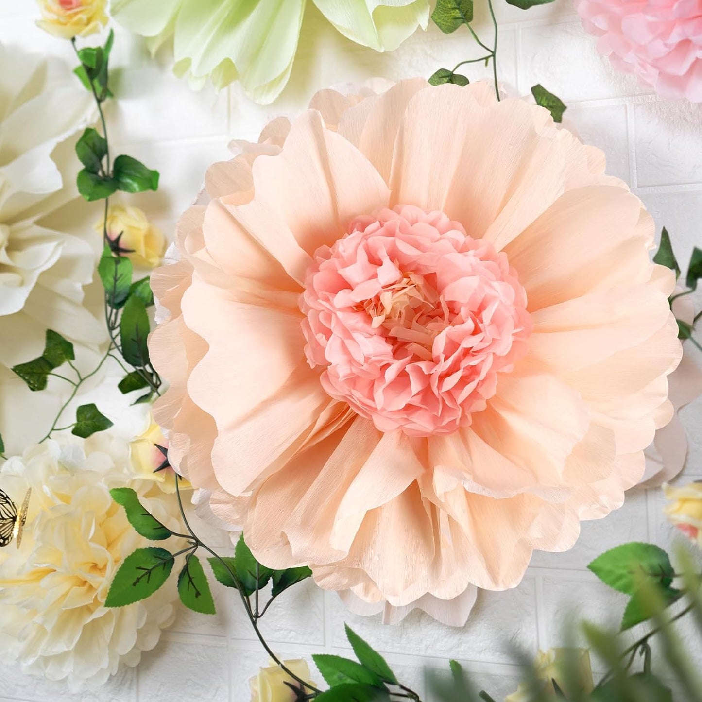 SUNBEAUTY 4 PCS 20" Sage Green Giant Paper Flowers Large Crepe Paper Tissue Flowers Artificial Decorations for Spring Summer Wall Backdrop Birthday Party Wedding Baby Shower Bridal Decorations