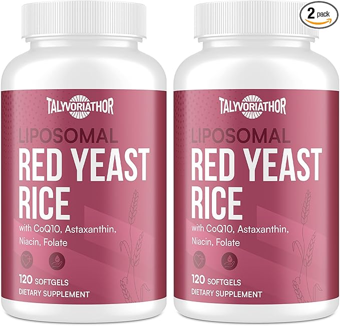 Liposomal Red Yeast Rice 1200mg with CoQ10 & Astaxanthin – Extra Strength Cholesterol, Cardiovascular & Metabolic Support – High Absorption – Citrinin-Free, 120 Softgels (2 Bottle)