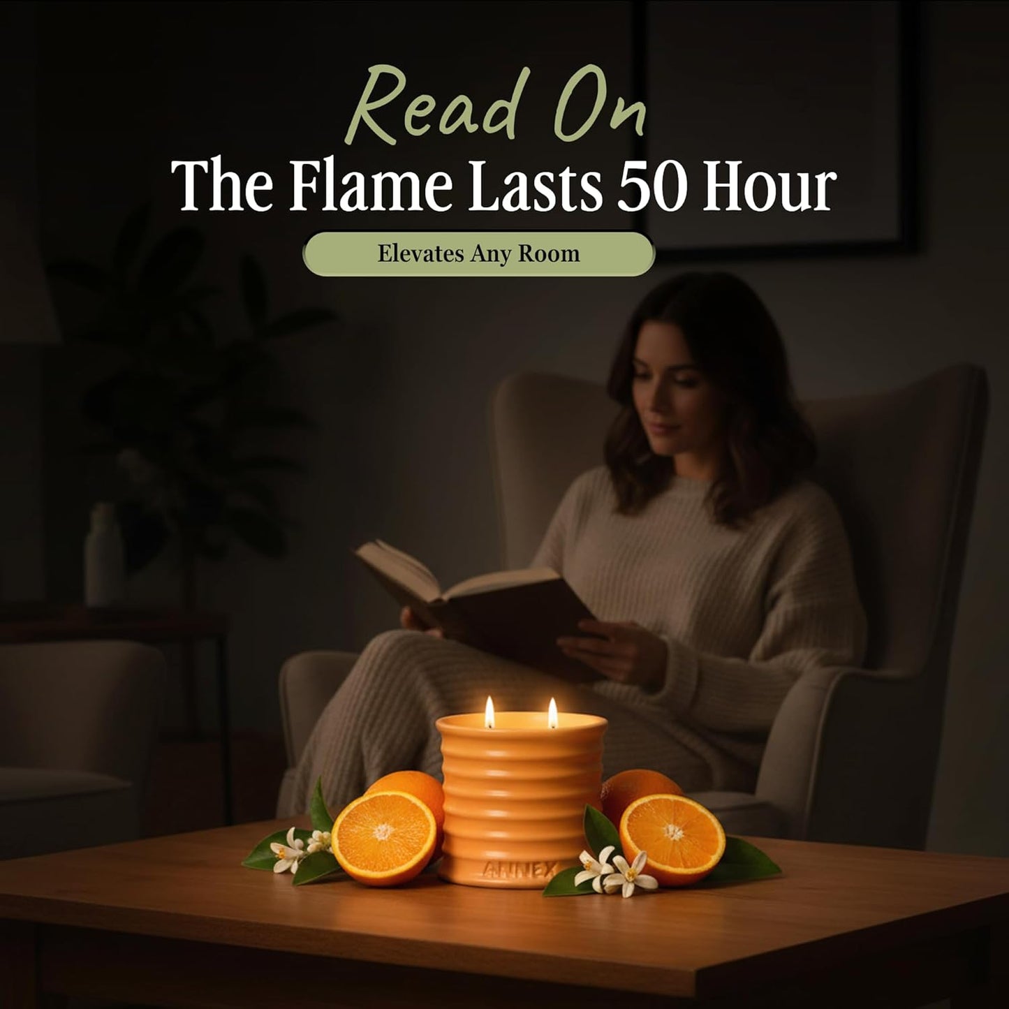 Scented Luxury Candles in Handmade Ceramic Jars, Soy Wax | Orange Blossom – Orange & Mimosa, Large Candle | Non Toxic, 2 Wicks, Reusable Big Orange Jar | Natural Spring Aromatherapy for Women & Men