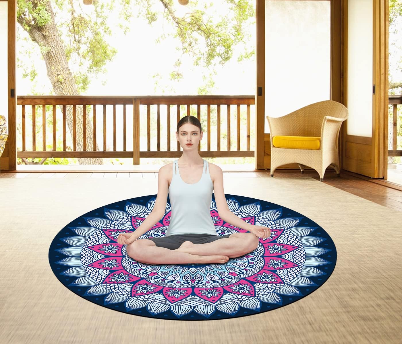 Pilates Mat Round Oversize Yoga Mat Suede Rubber Non-Slip Dia 140cm Exercise Mat Meditation Mat Workout Mat for Home Outdoor