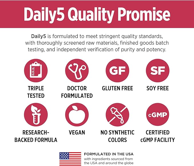 DOCTORS' PREFERRED Daily5 Multivitamin for Women and Men, Clinically Validated Ingredients, Heart, Joints, Circulation, 90 Vegan Capsules