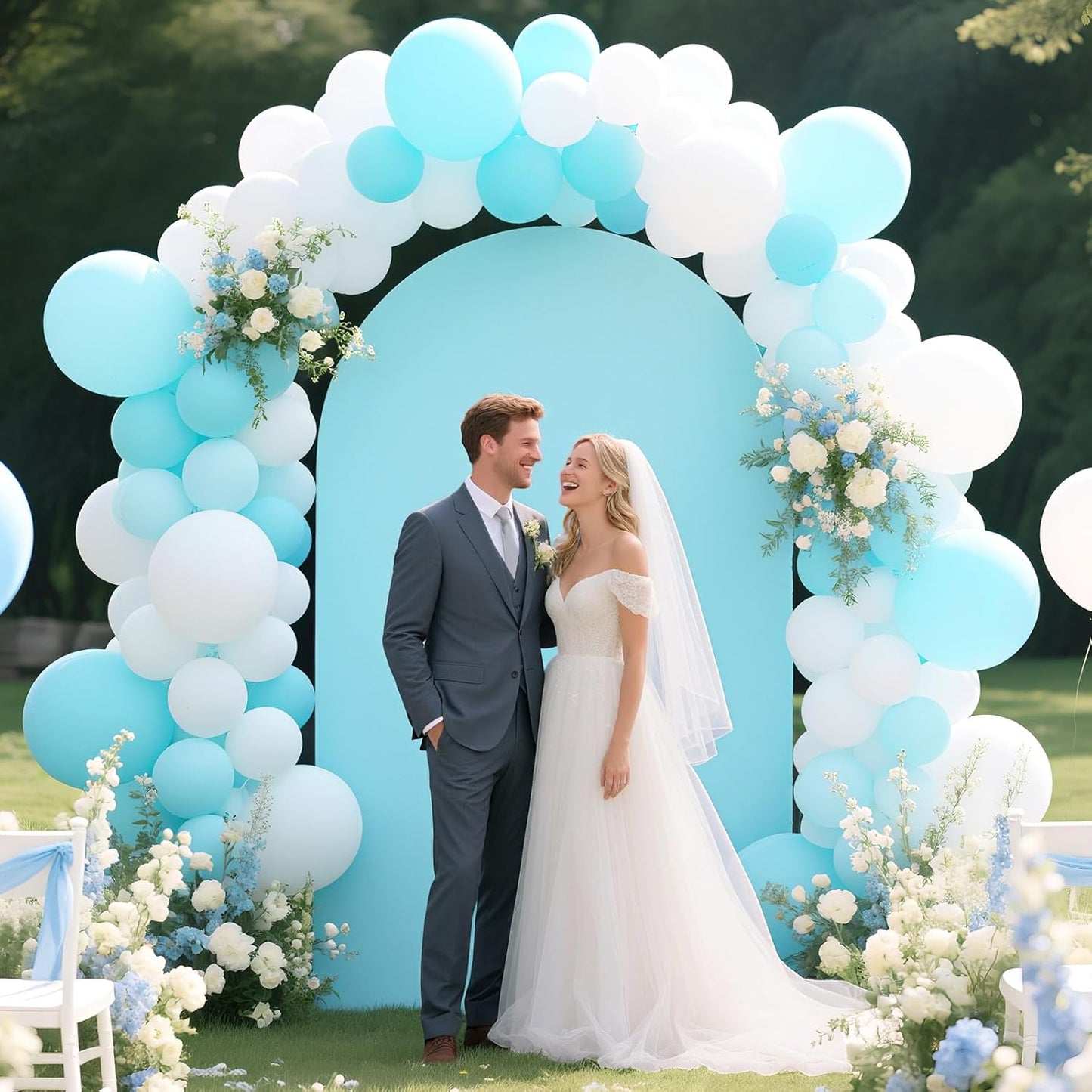 Ledido Wedding Arch Backdrop Cover 7.2FT Arch Covers Fitted Stretchy Spandex Round Top Stand Backdrop Cover for Wedding Banquet Ceremony Birthday Party Baby Shower Event Decoration,Blue