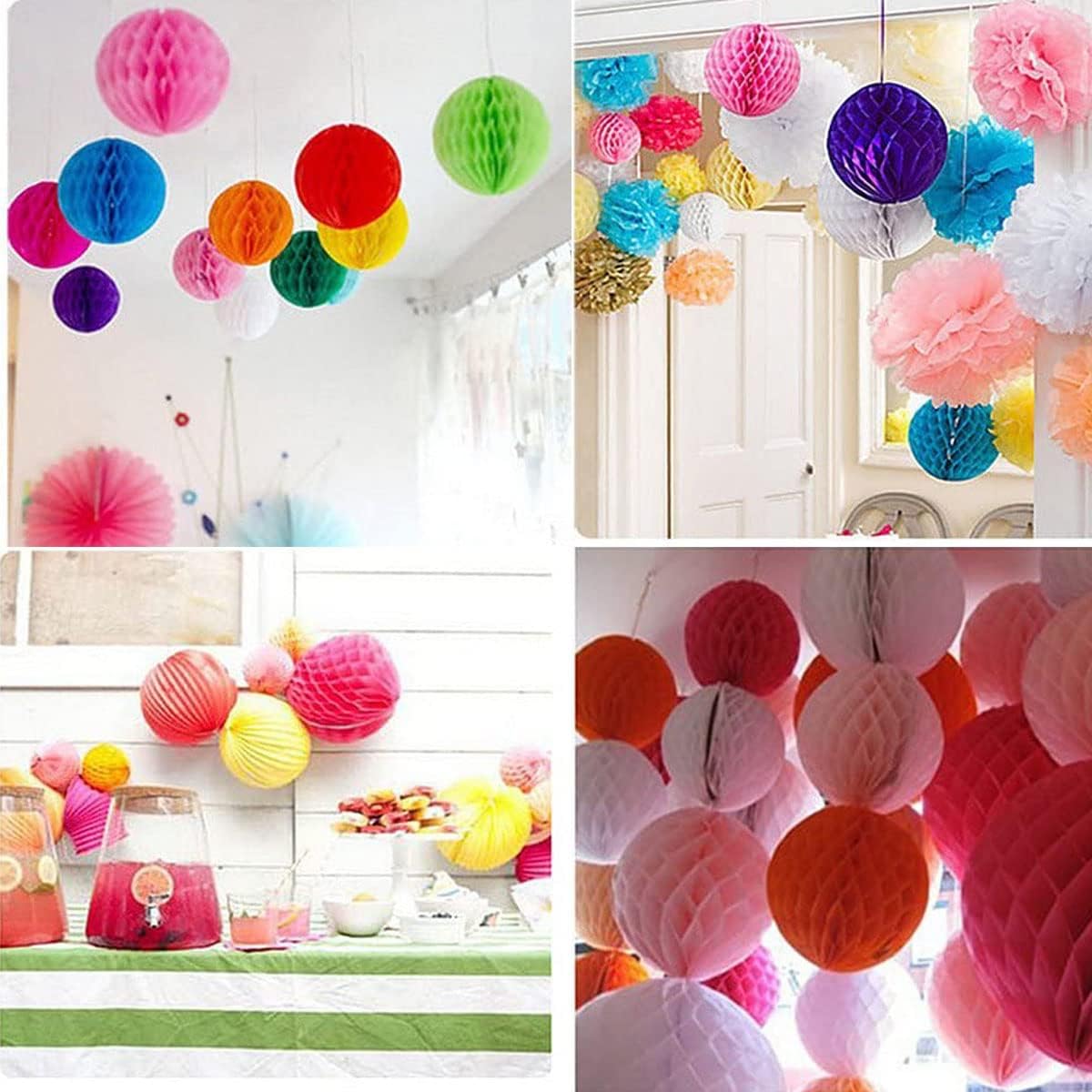 15pcs Honeycomb Decorations - 4'' 6'' 8'' Party Tissue Pink Honeycomb Flower Ball Hanging Flower Balls for Baby Shower Birthday Wedding Nursery Decor (4'' 6'' 8'' Pink Kit)