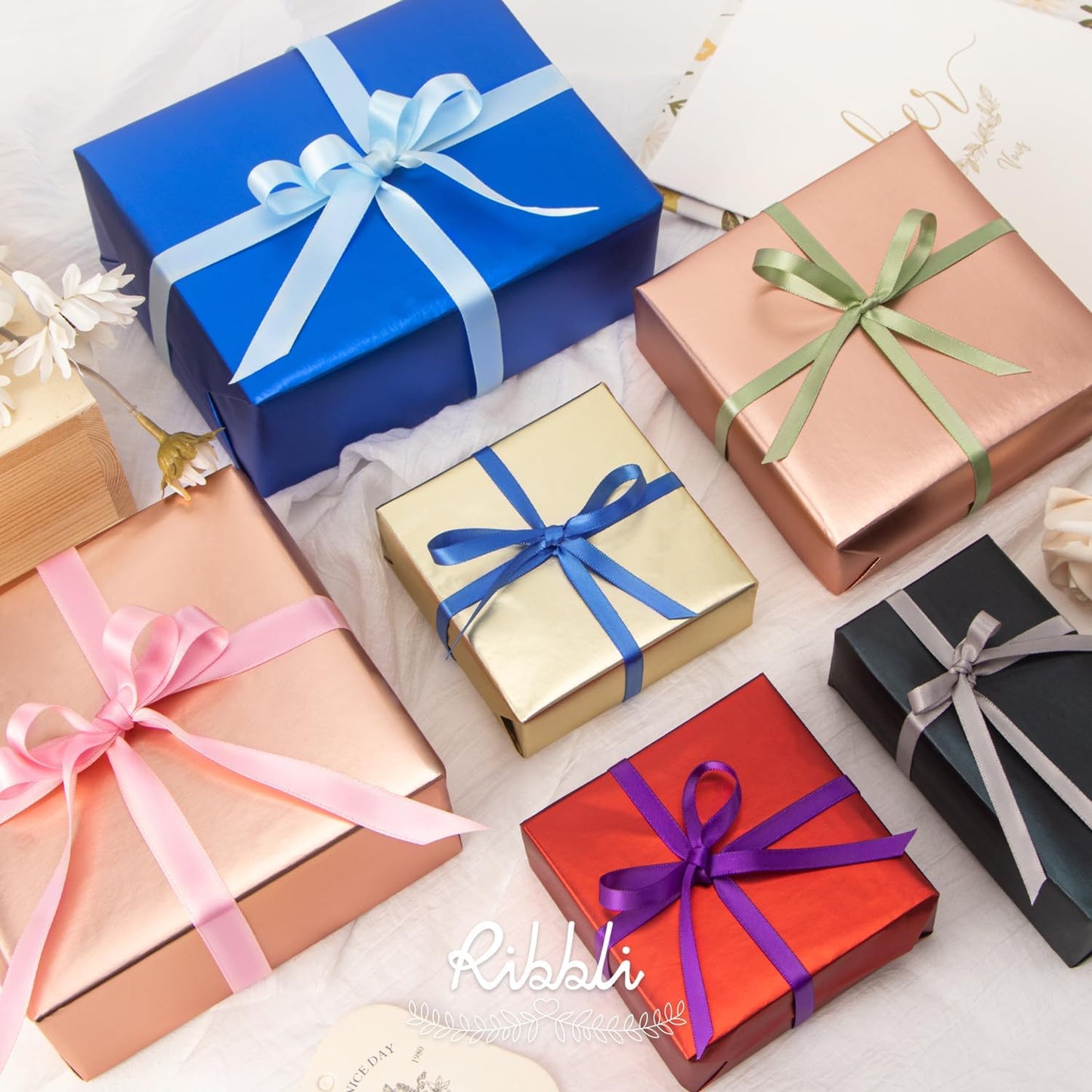 Ribbli Light Blue Baby Blue Double Faced Satin Ribbon,1/4” x Continuous 25 Yards,Use for Bows Bouquet,Gift Wrapping,Baby Shower,Floral Arrangement