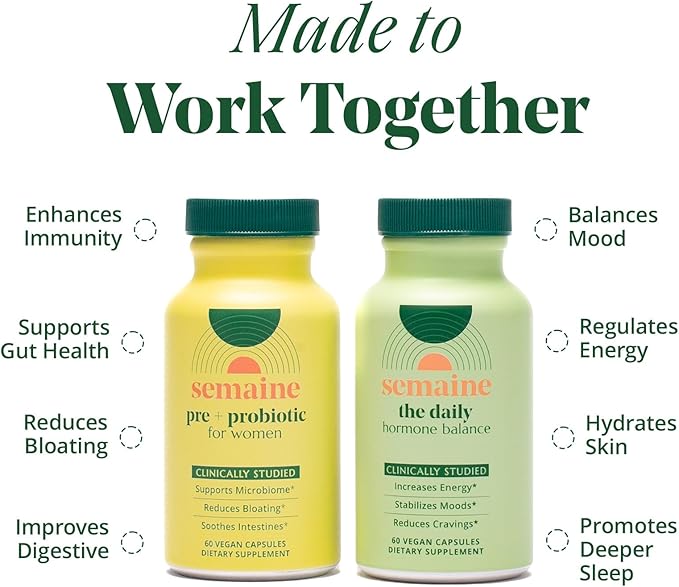 Semaine Hormonal Gut Balance Bundle - Support Cellular Energy, Clear Skin & Mood. Ease Bloating & Indigestion, Support Vaginal Health | 1 Month Supply