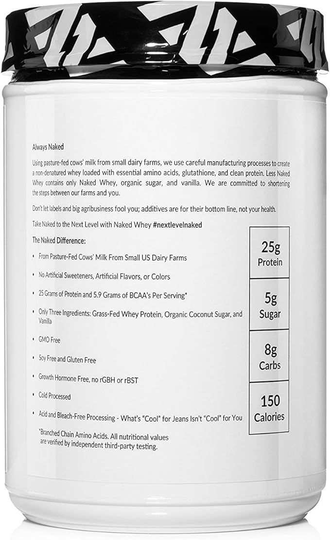 NAKED Vanilla Whey Protein 1Lb, Only 3 Ingredients, All Natural Grass Fed Whey Protein Powder + Vanilla + Coconut Sugar- GMO-Free, Soy Free, Gluten Free. Aid Muscle Growth, 12 Servings