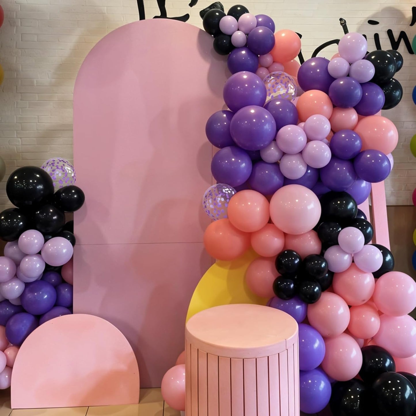 Purple Pink Black Balloons, 12 Inch Pink Black Macaron Dark Metallic Purple Confetti Balloons for Girls Wedding Bridal Shower Baby Shower Birthday Halloween Party Decorations