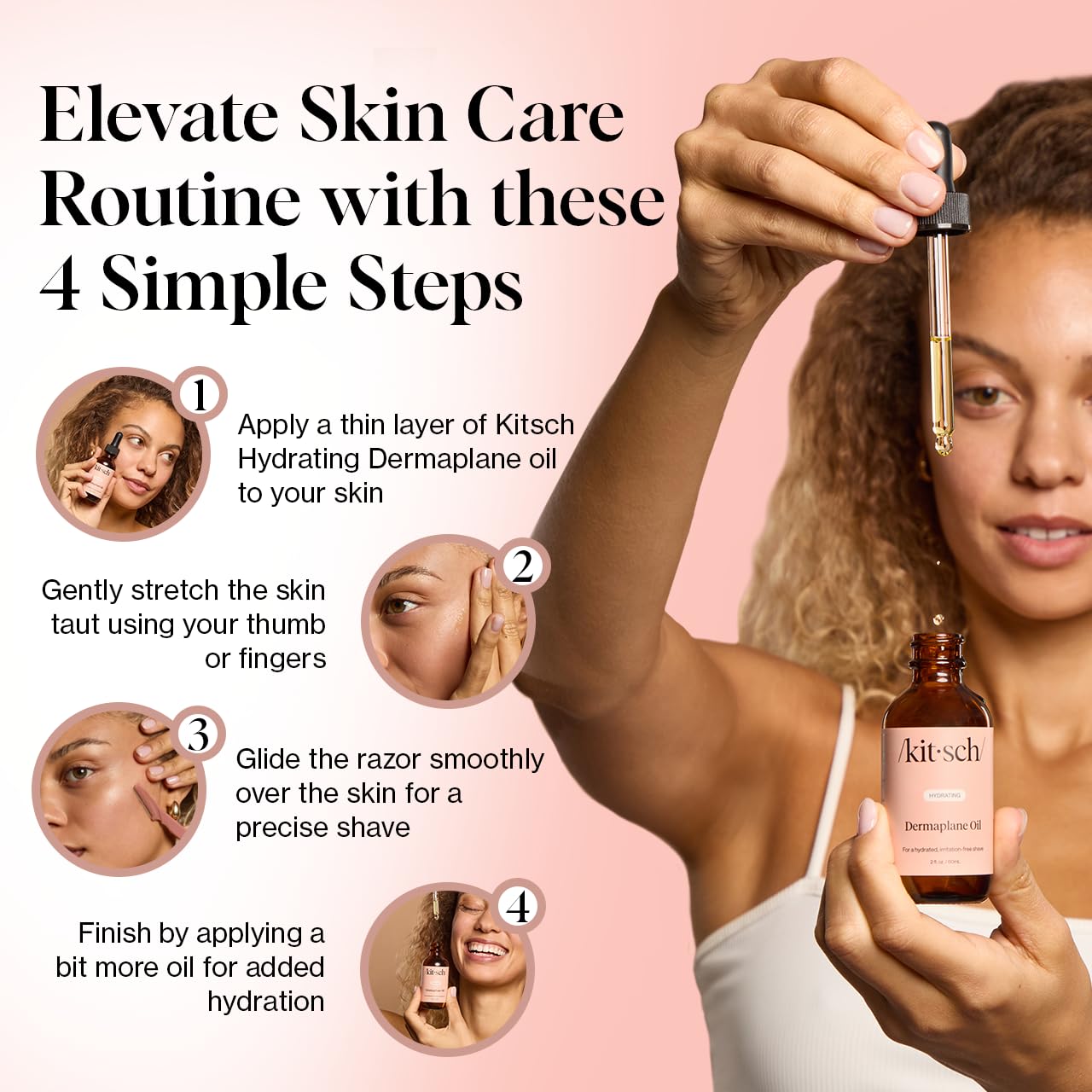 Kitsch Dermaplane Face Oil with Jojoba & Argan Oil – Hydrating Facial Formula for Dermaplaning Tool, Gua Sha & Razor Use – Irritation-Free Shave Oil for Soft, Radiant Skin – 2oz